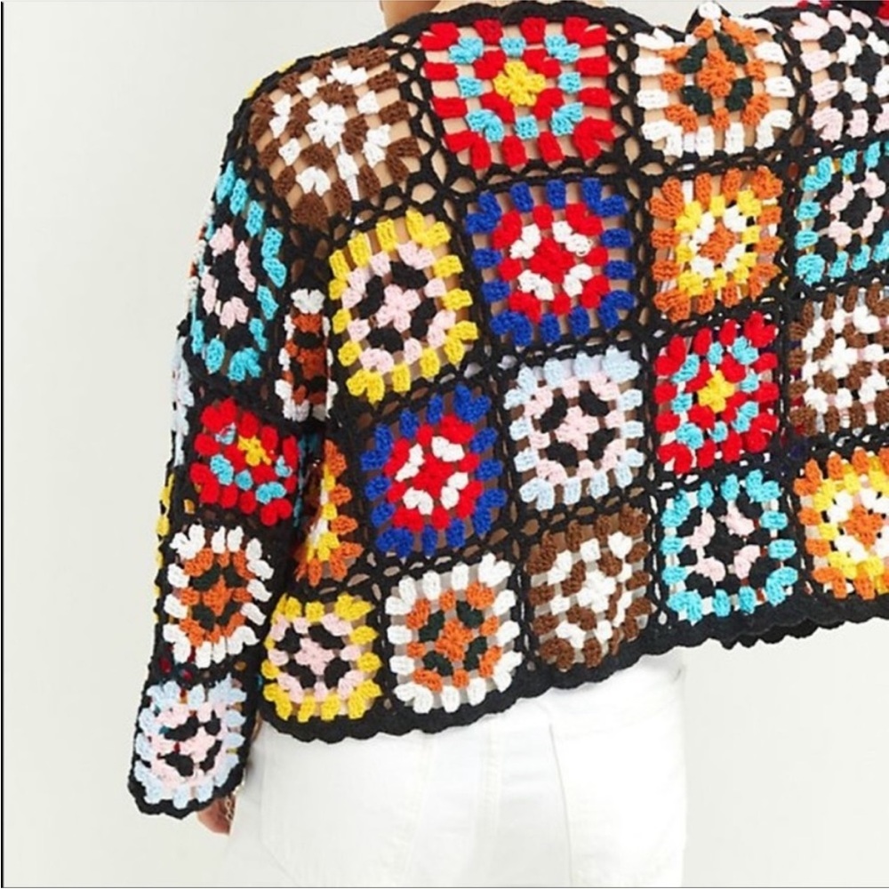 Anthropologie colorblock granny square crochet cardigan